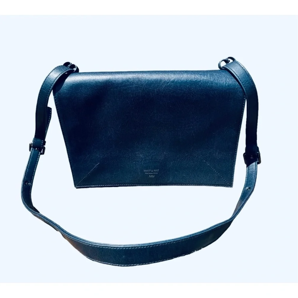 Matt and Nat Vegan Leather Navy Messenger Adjustable Stap Crossbody Purse